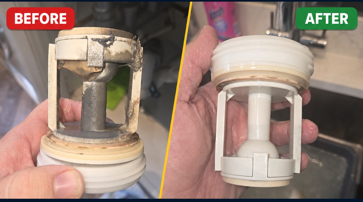 Drain pump filter clean — before and after, Spin Fresh