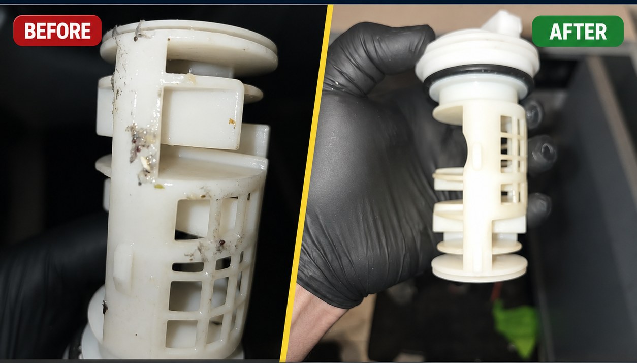 Drain pump filter clean — before and after, Spin Fresh