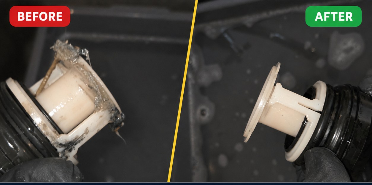 Drain pump filter clean — before and after, Spin Fresh