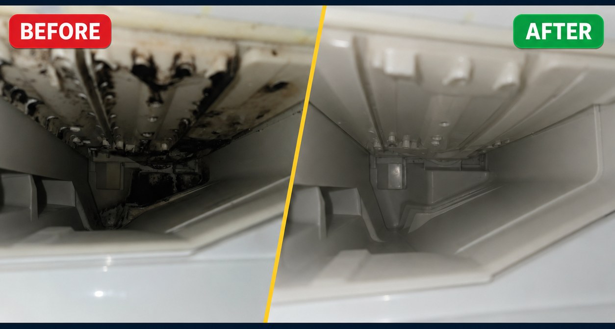 Drawer recess clean — before and after, Spin Fresh