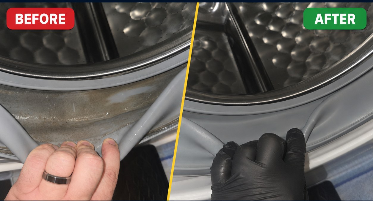 Door seal deep clean — before and after, Spin Fresh