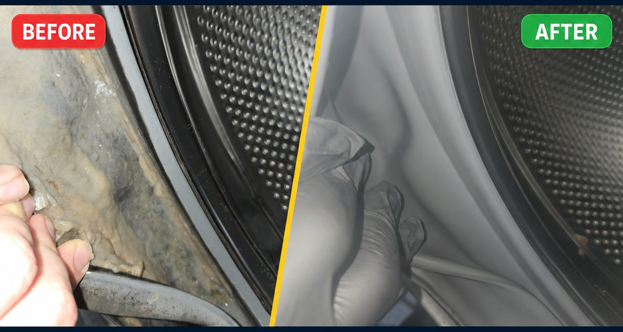 Door seal deep clean — before and after, Spin Fresh