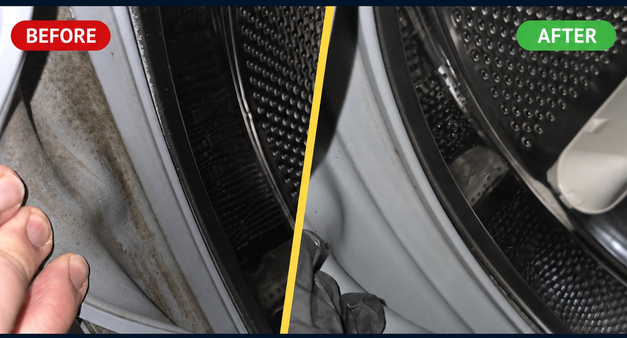 Door seal deep clean — before and after, Spin Fresh