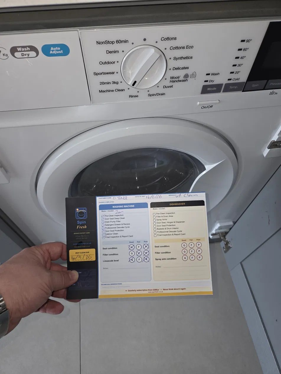 Spin Fresh service report card at the washing machine